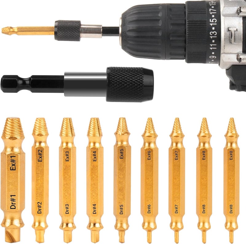 Cleverool Store Damaged Screw Extractor Set, Gifts for Men, 10 PCS HSS 6542 Screw Extractor Remover Kit for Easy Removal of Stripped, Rusty, Broken Hardware (Gold) - Image 1